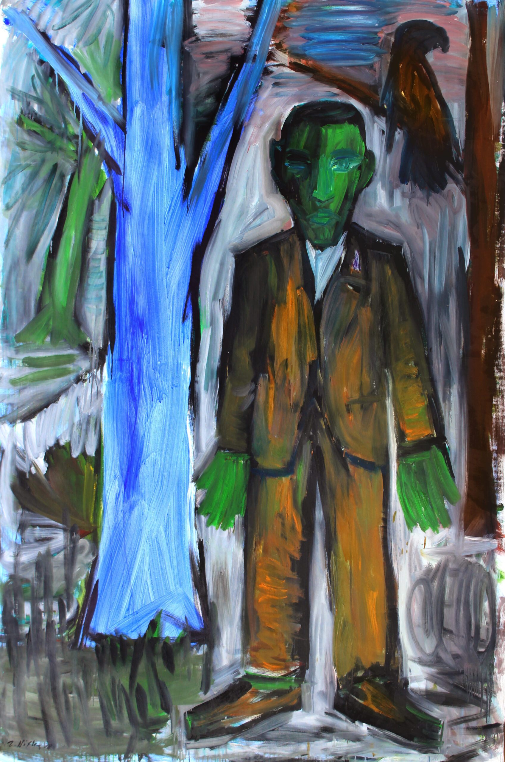 Z. Nitka, Mężczyzna w lesie, 2008, olej płótno, 205x130 cm