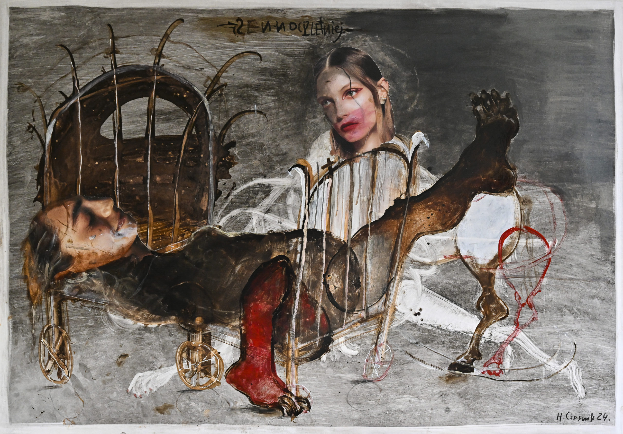 Sen nocy letniej,2024, papier, technika własna, 100x70