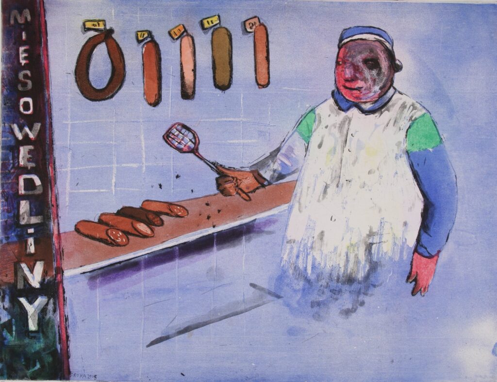 Jacek Sroka-Bicie much w sklepie mięsnym