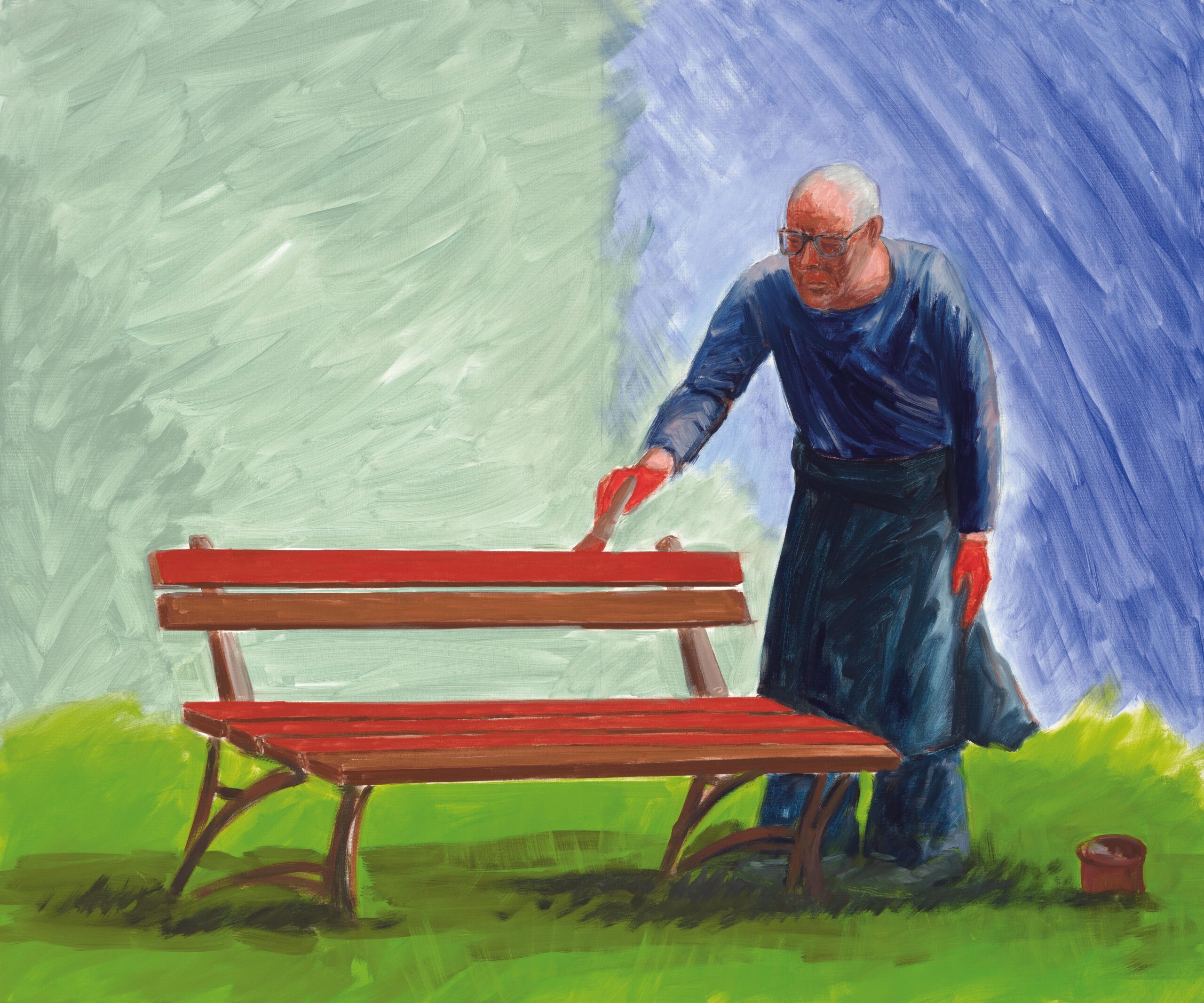 Pan malujący ławkę, drugi
