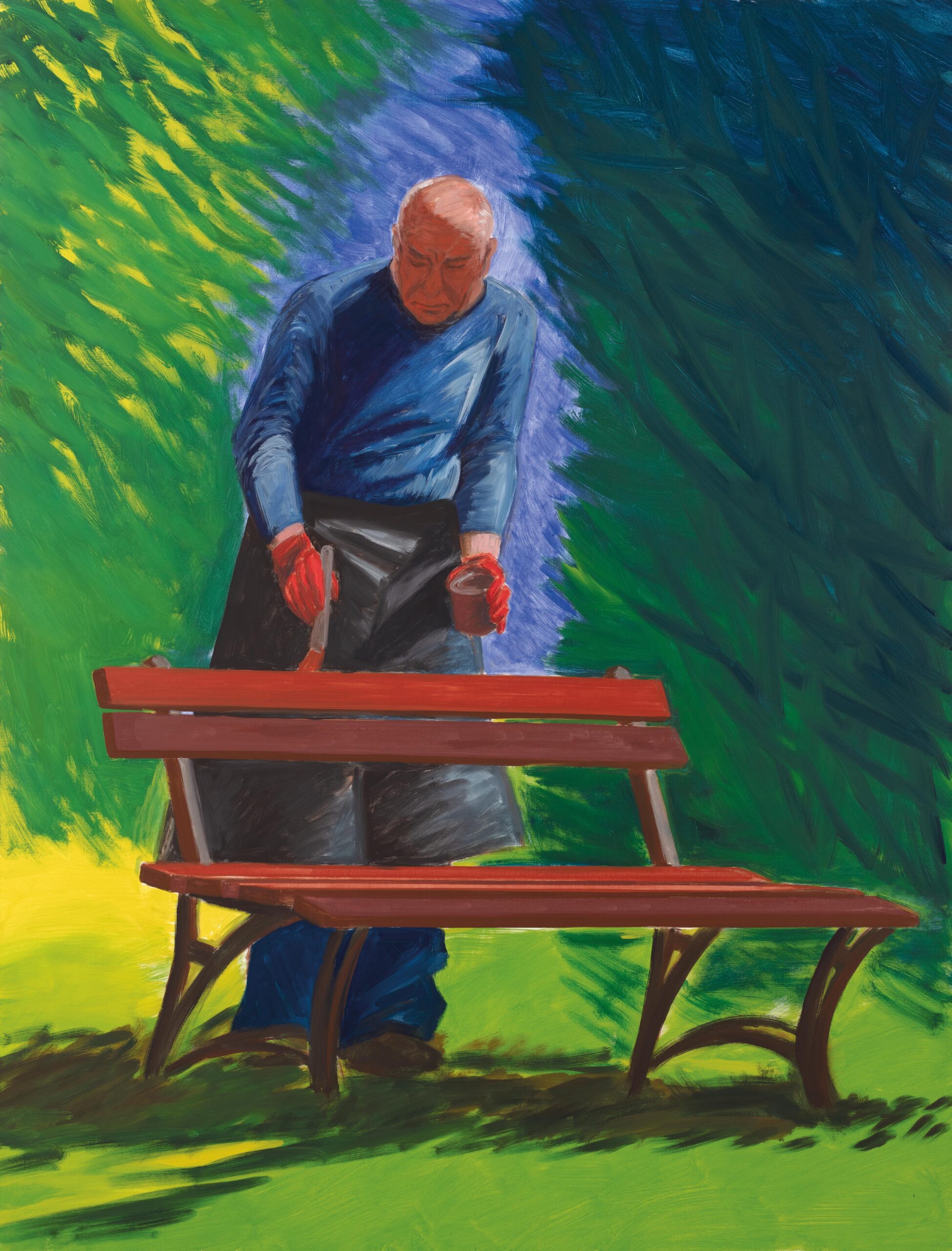 Pan malujący ławkę