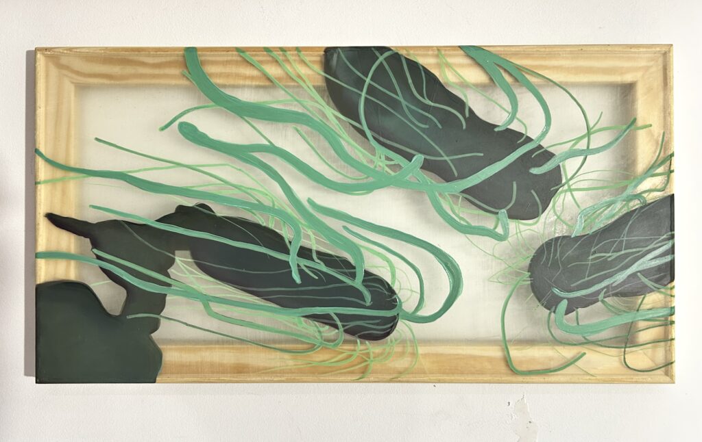 Crustostum IV, akryl i olej na organzie, Julia Królikowska