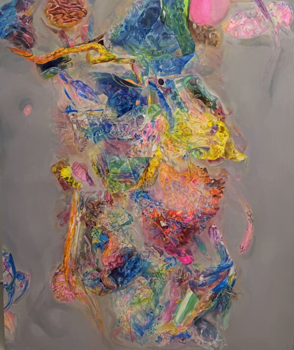 Obraz abstrakcji organicznej „Nano dojrzewająca (20)” Anny Kołackiej, malarstwo współczesne, akryl i olej na płótnie, 2024