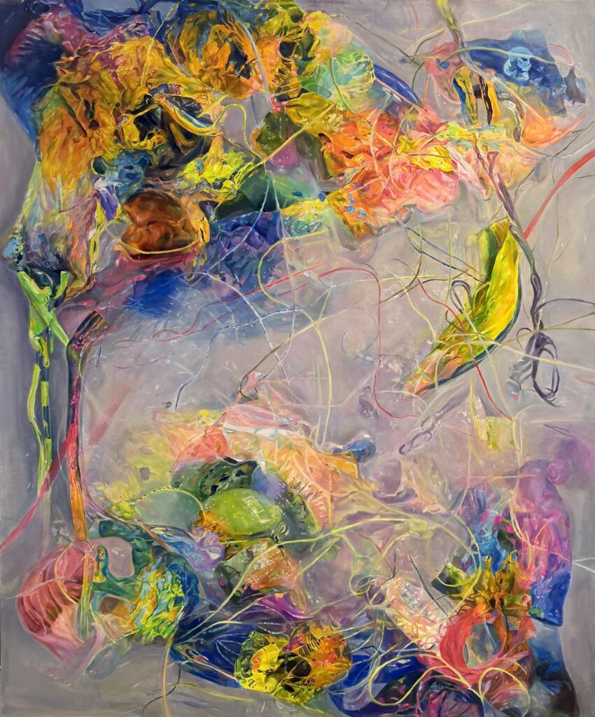 Obraz abstrakcyjny „Od środka” Anny Kołackiej, malarstwo współczesne, akryl i olej na płótnie, 180 × 150 cm, 2025